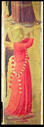 Engel, der eine Pfeife spielt, aus dem Linaiuoli-Triptychon, 1433 (Detail)